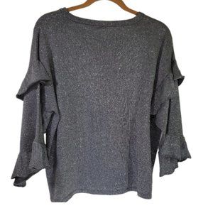 Metallic Silver and Grey Moon & Madison Ruffle Sweater
